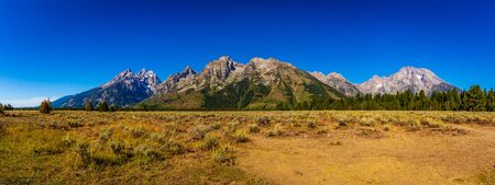 Teton Range viewed from Cathedral Group Turnout, in Grand Teton National Parkの写真素材