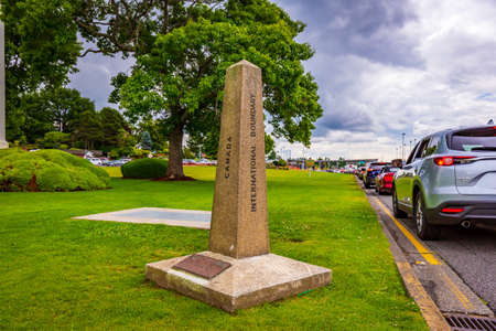 Surrey, British Columbia, Canada - July 7, 2018: Boundary Marker at the CanadaâUnited States borderのeditorial素材