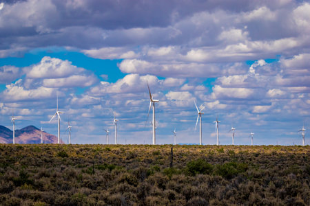 Wind turbines at Spring Valley Wind Farm, Nevadaの写真素材