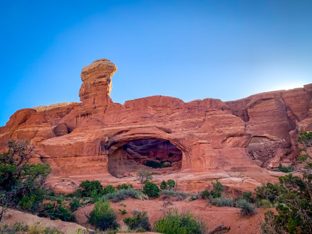 Tower Arch in the morning, Arches National Park, Utahの写真素材