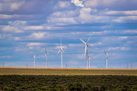 Wind turbines at Spring Valley Wind Farm, Nevadaの写真素材