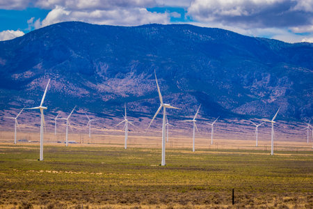 Wind turbines at Spring Valley Wind Farm, Nevadaの写真素材
