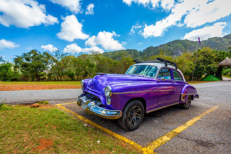 Classic American car in scenic Cubaのeditorial素材