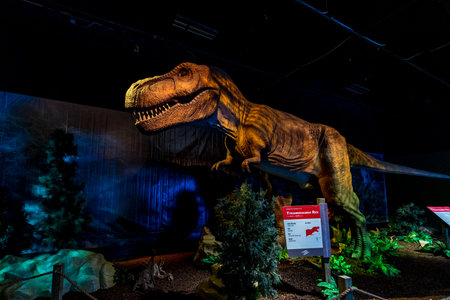 Portland, Oregon - March 19, 2021: Lively Tyrannosaurus Rex is on exhibition as part of "Dinosaurs Revealedâ at Oregon Museum of Science and Industryのeditorial素材