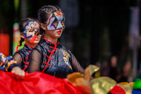 Portland, Oregon, USA - June 10, 2023: Shu-Te High School Marching Band in the Grand Floral Parade, during Portland Rose Festival 2023.のeditorial素材