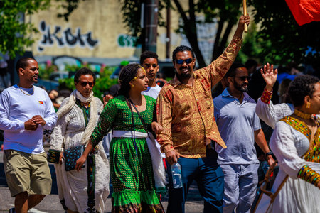 Portland, Oregon, USA - June 10, 2023: Tigray Community of Oregon in the Grand Floral Parade, during Portland Rose Festival 2023.のeditorial素材