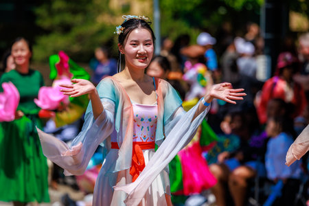 Portland, Oregon, USA - June 10, 2023: Northwest Chinese Alliance in the Grand Floral Parade, during Portland Rose Festival 2023.のeditorial素材