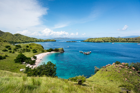 Top View of Pink Beach with Turquoise Clear Water in Komodo Island, Indonesiaの写真素材