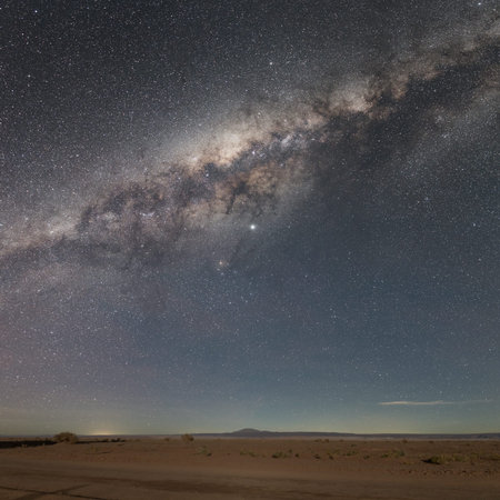 Nightscape: The center of Milky Way galaxy over Lonely mountain Cerro del Quimal at Atacama desert,...