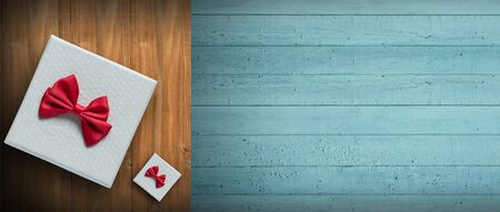 Birthday concept on wood background.View above with copy space.の写真素材