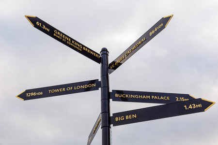 Some London signs indicate the distance to the most famous placesの写真素材