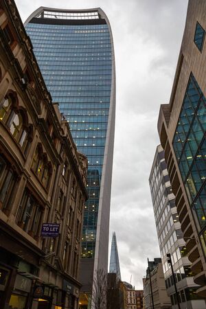 London,UK - January 2, 2020: the London skyscraper known as - The Walkie Talkie - in contrast whit the old building. The Shard in Backgroundのeditorial素材