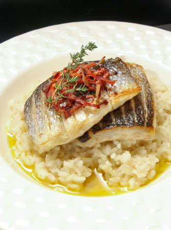 Fresh Fish Gourmet Dinner, with great details and colorsの写真素材