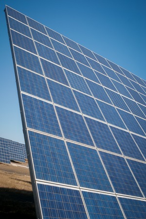 Modern sun energy farm solar panels, for eco and nature renewable prodution.の写真素材