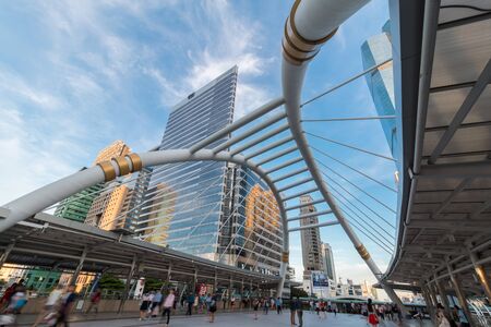 BANGKOK THAILAND  MAY 15: Sky bridge link landmark of bangkok at SathornNarathiwas intersection among the highrise buildings on May 15 2015 in Bangkok Thailand.のeditorial素材