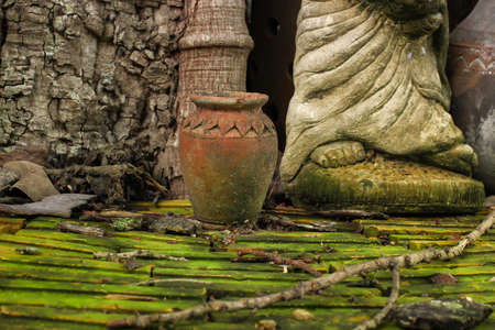 thai pottery and sculpture made by thai craftmanship in natureの写真素材