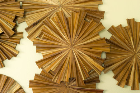 wooden decoration on wall in homeの写真素材