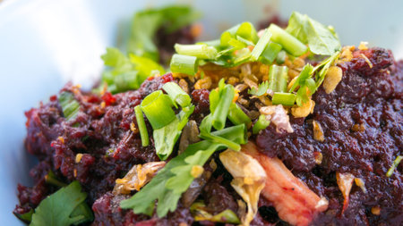 spicy minced meat salad, thai foodの写真素材