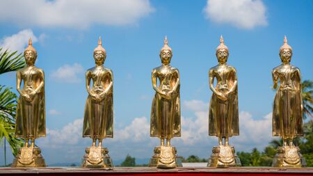 Buddha statue in ceremony to celebrate new house in thailandの写真素材