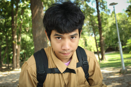 asian cute boy at park