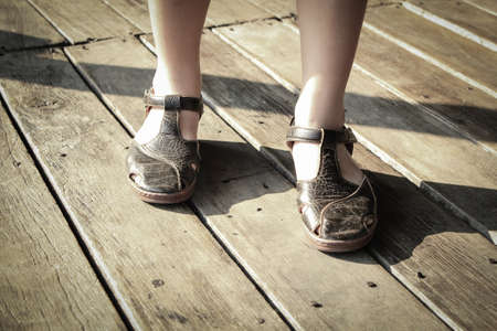 walk on wooden board in sunsetの写真素材