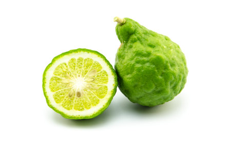 bergamot fruit isolated on white background, kaffir limeの写真素材