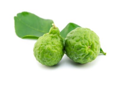 kaffir lime isolated on white background,  bergamot fruitの写真素材