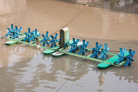 water turbine in pond, waste water treatmentの写真素材