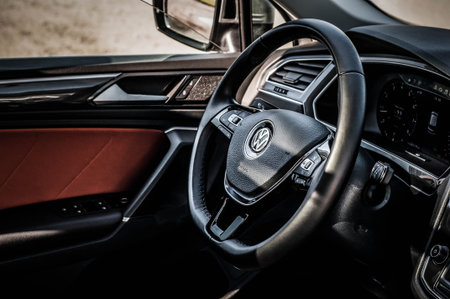MOSCOW, RUSSIA - SEPTEMBER 22, 2017 VOLKSWAGEN TIGUAN compact 4motion crossover car SUV manufactured...
