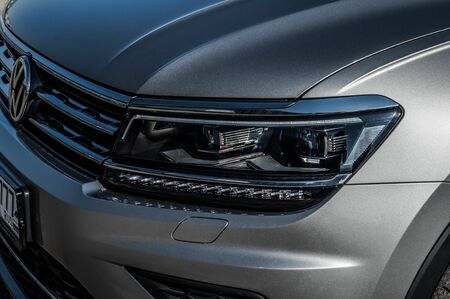 MOSCOW, RUSSIA - SEPTEMBER 22, 2017 VOLKSWAGEN TIGUAN compact 4motion crossover car SUV manufactured by Volkswagen, front-side view. Test of new car - Volkswagen Tiguan. Second generation Volkswagen Tiguan. 2.0 TSI Engine. AWDのeditorial素材