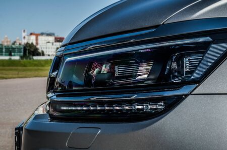 MOSCOW, RUSSIA - SEPTEMBER 22, 2017 VOLKSWAGEN TIGUAN compact 4motion crossover car SUV manufactured by Volkswagen, front-side view. Test of new car - Volkswagen Tiguan. Second generation Volkswagen Tiguan. 2.0 TSI Engine. AWDのeditorial素材