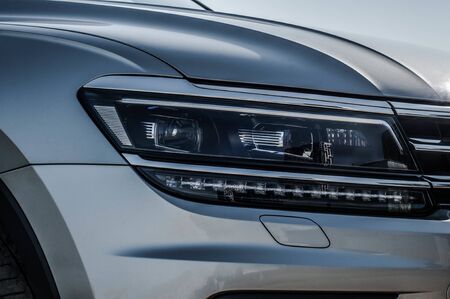 MOSCOW, RUSSIA - SEPTEMBER 22, 2017 VOLKSWAGEN TIGUAN compact 4motion crossover car SUV manufactured by Volkswagen, front-side view. Test of new car - Volkswagen Tiguan. Second generation Volkswagen Tiguan. 2.0 TSI Engine. AWDのeditorial素材