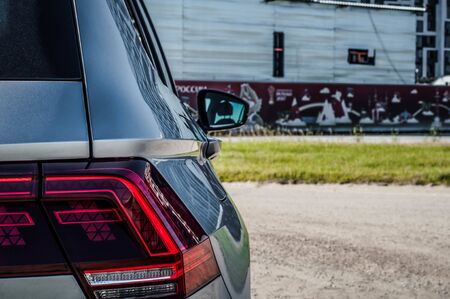 MOSCOW, RUSSIA - SEPTEMBER 22, 2017 VOLKSWAGEN TIGUAN compact 4motion crossover car SUV manufactured by Volkswagen, front-side view. Test of new car - Volkswagen Tiguan. Second generation Volkswagen Tiguan. 2.0 TSI Engine. AWDのeditorial素材