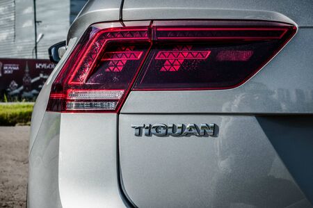 MOSCOW, RUSSIA - SEPTEMBER 22, 2017 VOLKSWAGEN TIGUAN compact 4motion crossover car SUV manufactured by Volkswagen, front-side view. Test of new car - Volkswagen Tiguan. Second generation Volkswagen Tiguan. 2.0 TSI Engine. AWDのeditorial素材