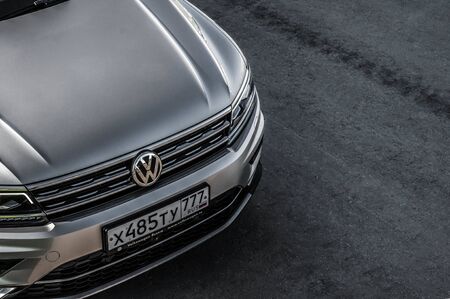 MOSCOW, RUSSIA - SEPTEMBER 22, 2017 VOLKSWAGEN TIGUAN compact 4motion crossover car SUV manufactured by Volkswagen, front-side view. Test of new car - Volkswagen Tiguan. Second generation Volkswagen Tiguan. 2.0 TSI Engine. AWDのeditorial素材