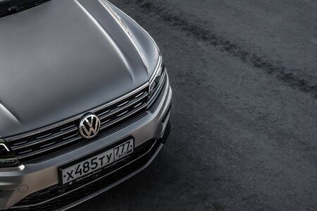 MOSCOW, RUSSIA - SEPTEMBER 22, 2017 VOLKSWAGEN TIGUAN compact 4motion crossover car SUV manufactured by Volkswagen, front-side view. Test of new car - Volkswagen Tiguan. Second generation Volkswagen Tiguan. 2.0 TSI Engine. AWDのeditorial素材