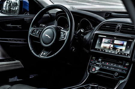 MOSCOW, RUSSIA - DECEMBER 17, 2017 JAGUAR XE R-Sport sedan car, interior view. Test of new car -...