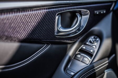 MOSCOW, RUSSIA - SEPTEMBER 1, 2017 INFINITI Q60 coupe car, interior view. Test of new car - Infiniti Q60 Coupe. Business-class saloon and V6 engine. The premium sports coupe. 405-horsepower V6 engine.のeditorial素材
