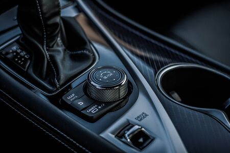 MOSCOW, RUSSIA - SEPTEMBER 1, 2017 INFINITI Q60 coupe car, interior view. Test of new car - Infiniti Q60 Coupe. Business-class saloon and V6 engine. The premium sports coupe. 405-horsepower V6 engine.のeditorial素材
