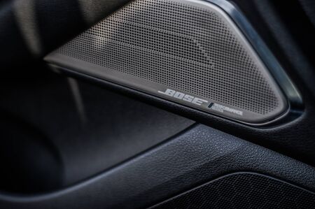 MOSCOW, RUSSIA - SEPTEMBER 1, 2017 INFINITI Q60 coupe car, interior view. Test of new car - Infiniti Q60 Coupe. Business-class saloon and V6 engine. The premium sports coupe. 405-horsepower V6 engine.のeditorial素材