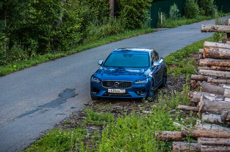 MOSCOW, RUSSIA - JULY 21, 2017 VOLVO S90 R-DESIGN T6, front-side view. Test of new Volvo S90 sedan. This car is AWD sedan with business-class saloon. T6 engine.のeditorial素材