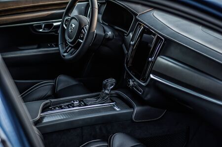 MOSCOW, RUSSIA - JULY 21, 2017 VOLVO S90 R-DESIGN T6, interior view. Test of new swedish car - Volvo S90 sedan. This car is AWD sedan with business-class saloon and T6 engine. R-Design.のeditorial素材