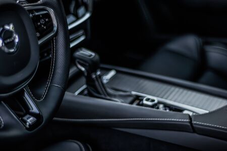 MOSCOW, RUSSIA - JULY 21, 2017 VOLVO S90 R-DESIGN T6, interior view. Test of new swedish car - Volvo S90 sedan. This car is AWD sedan with business-class saloon and T6 engine. R-Design.のeditorial素材