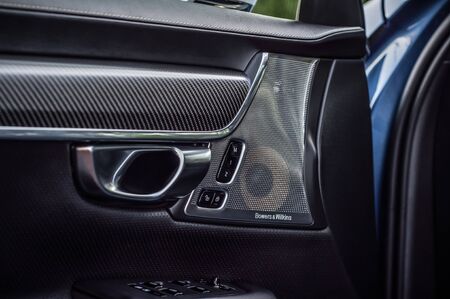 MOSCOW, RUSSIA - JULY 21, 2017 VOLVO S90 R-DESIGN T6, interior view. Test of new swedish car - Volvo S90 sedan. This car is AWD sedan with business-class saloon and T6 engine. R-Design.のeditorial素材