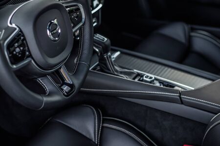 MOSCOW, RUSSIA - JULY 21, 2017 VOLVO S90 R-DESIGN T6, interior view. Test of new swedish car - Volvo S90 sedan. This car is AWD sedan with business-class saloon and T6 engine. R-Design.のeditorial素材