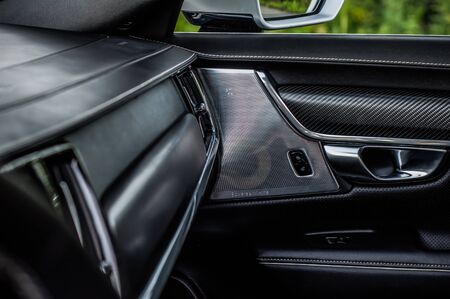 MOSCOW, RUSSIA - JULY 21, 2017 VOLVO S90 R-DESIGN T6, interior view. Test of new swedish car - Volvo S90 sedan. This car is AWD sedan with business-class saloon and T6 engine. R-Design.のeditorial素材