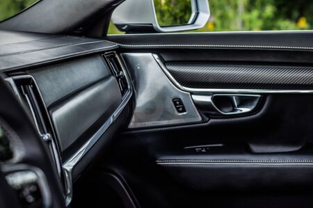 MOSCOW, RUSSIA - JULY 21, 2017 VOLVO S90 R-DESIGN T6, interior view. Test of new swedish car - Volvo S90 sedan. This car is AWD sedan with business-class saloon and T6 engine. R-Design.のeditorial素材