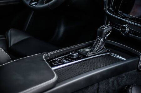 MOSCOW, RUSSIA - JULY 21, 2017 VOLVO S90 R-DESIGN T6, interior view. Test of new swedish car - Volvo S90 sedan. This car is AWD sedan with business-class saloon and T6 engine. R-Design.のeditorial素材