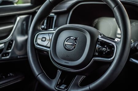 MOSCOW, RUSSIA - JULY 21, 2017 VOLVO S90 R-DESIGN T6, interior view. Test of new swedish car - Volvo S90 sedan. This car is AWD sedan with business-class saloon and T6 engine. R-Design.のeditorial素材