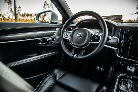 MOSCOW, RUSSIA - JULY 21, 2017 VOLVO S90 R-DESIGN T6, interior view. Test of new swedish car - Volvo S90 sedan. This car is AWD sedan with business-class saloon and T6 engine. R-Design.のeditorial素材